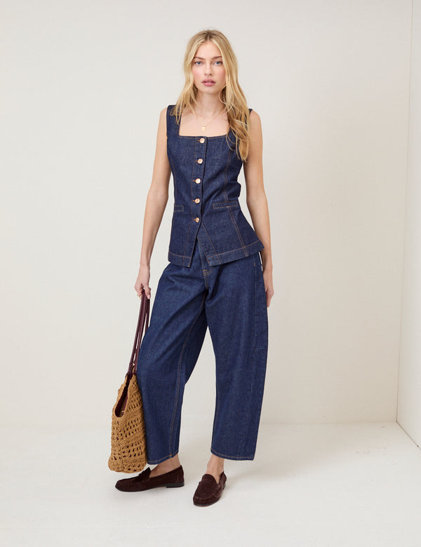 Dark Blue Denim Waistcoat