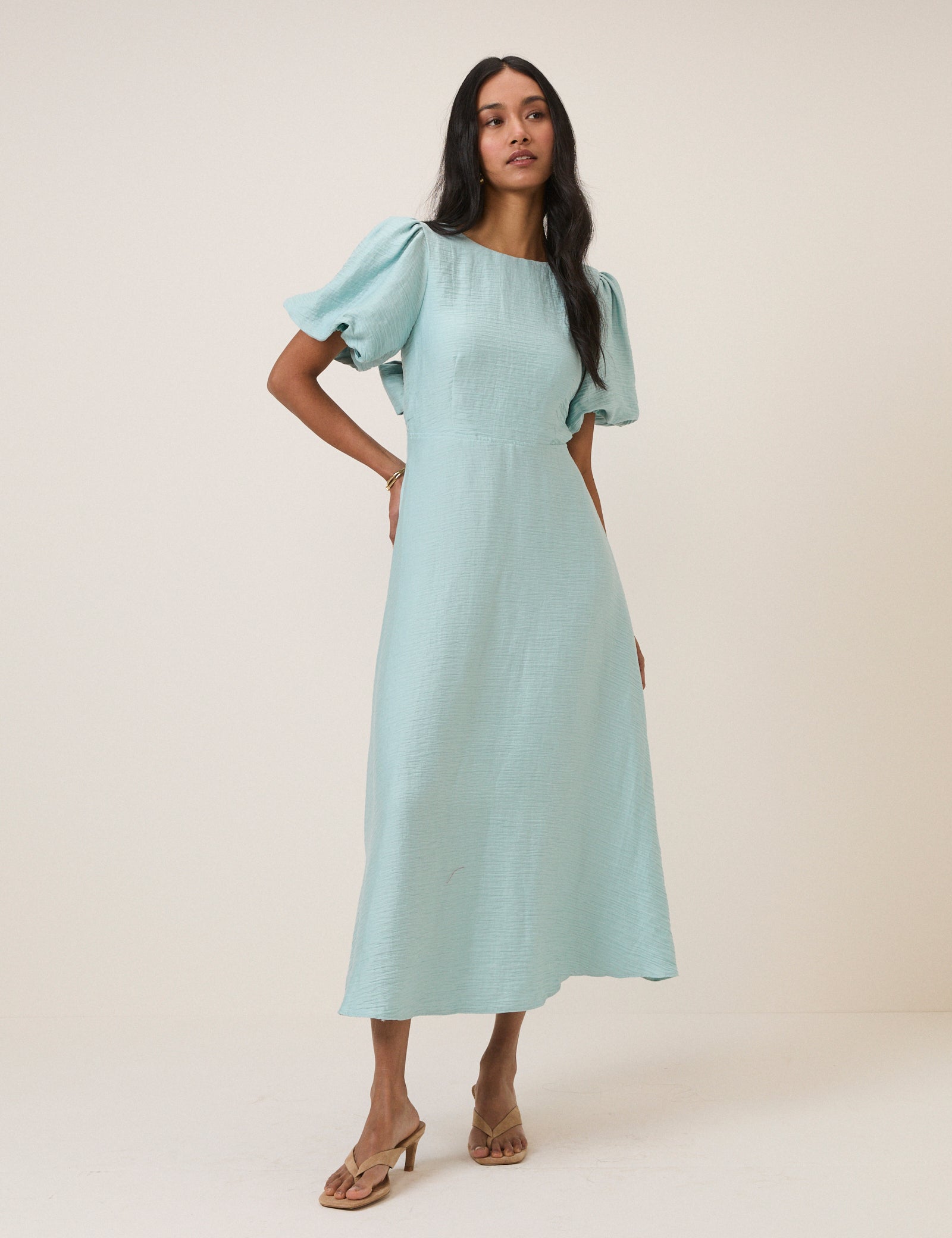 Blue Puff Sleeve Zola Midi Dress Blue Puff Sleeve Zola Midi Dress