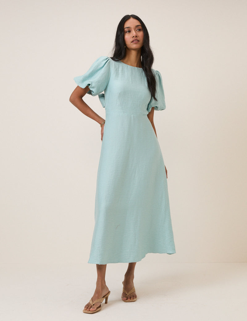 Blue Puff Sleeve Zola Midi Dress