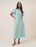 Blue Puff Sleeve Zola Midi Dress