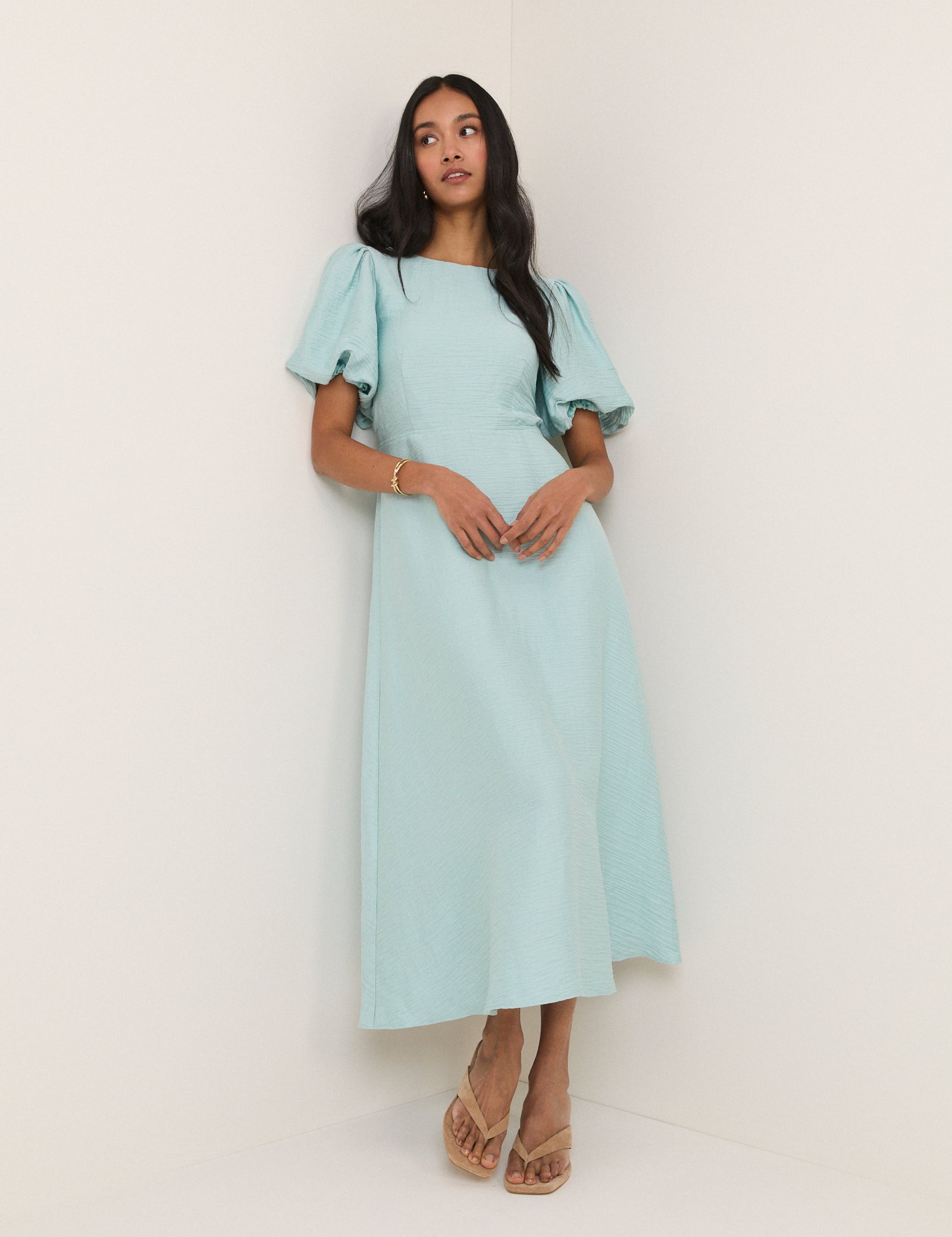 Blue Puff Sleeve Zola Midi Dress Blue Puff Sleeve Zola Midi Dress
