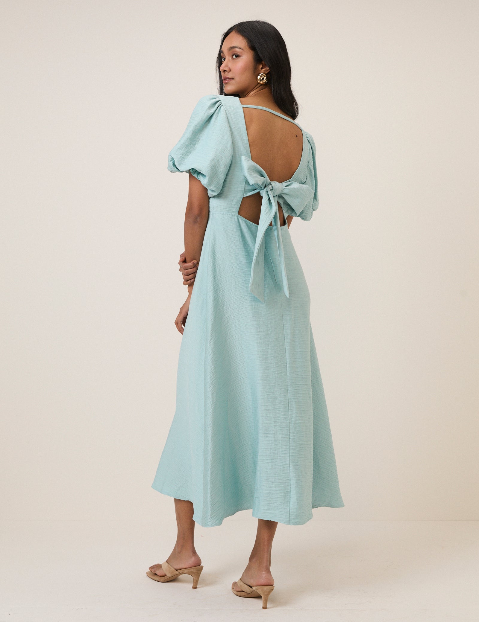 Blue Puff Sleeve Zola Midi Dress Blue Puff Sleeve Zola Midi Dress