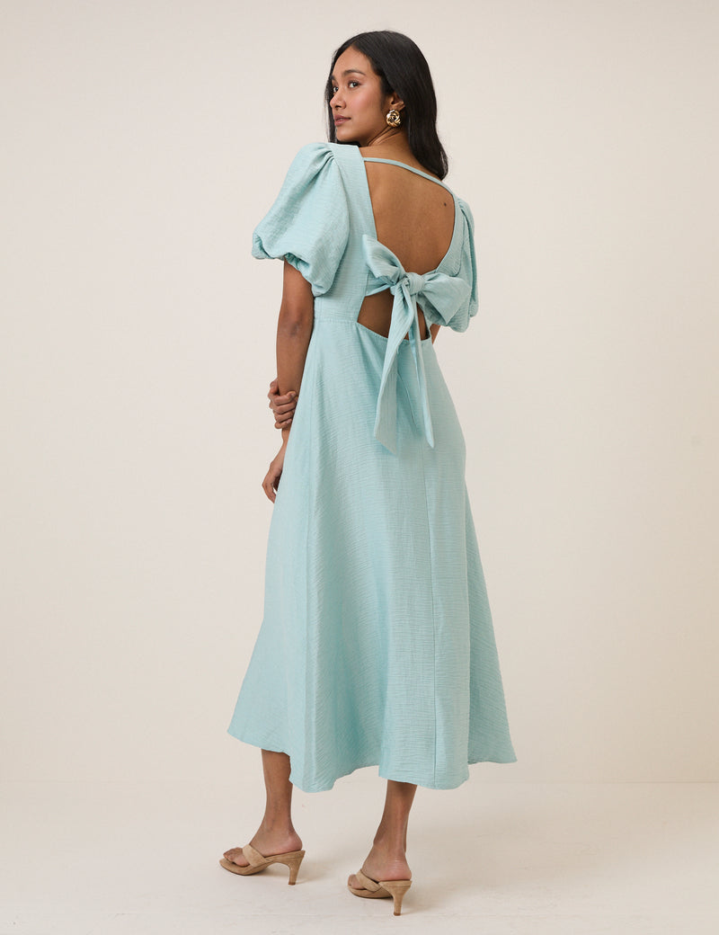 Blue Puff Sleeve Zola Midi Dress