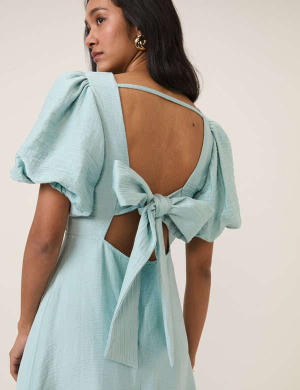 Blue Puff Sleeve Zola Midi Dress