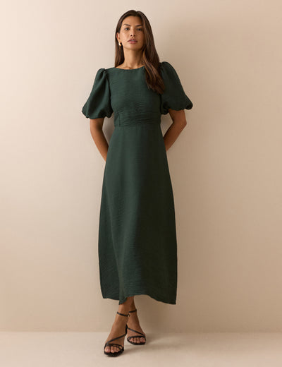 Green Puff Sleeve Zola Midi Dress