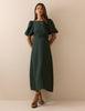 Green Puff Sleeve Zola Midi Dress