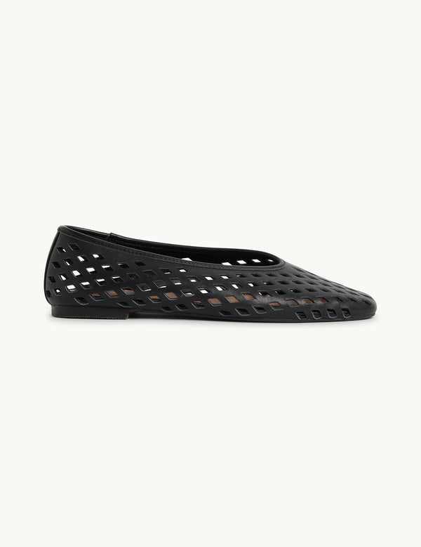 Black Leather Cut Out Ballet Flats