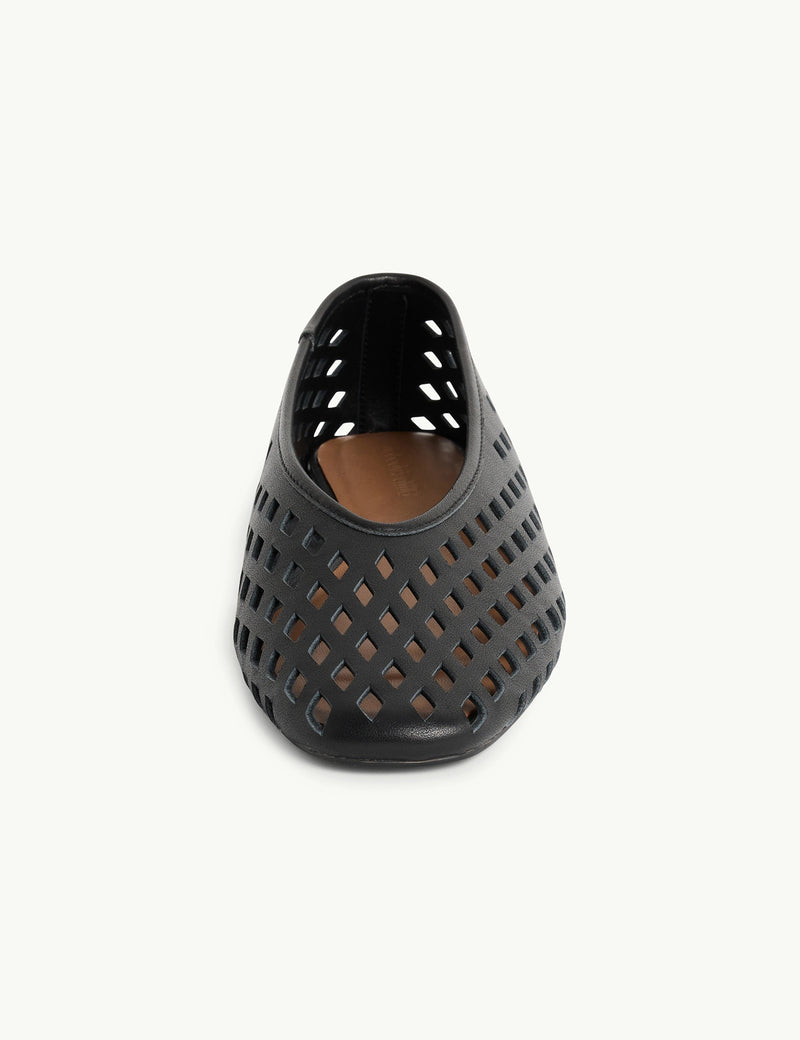 Black Leather Cut Out Ballet Flats