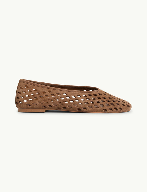 Brown Suede Cut Out Ballet Flats