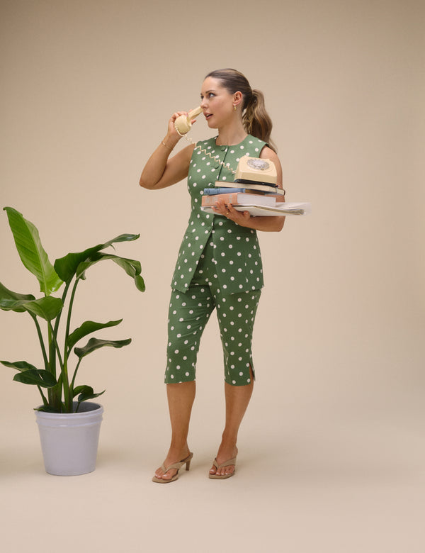 Green Polka Dot Capri Trousers