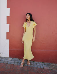 Yellow Frill Sleeve Lola Midi Dress