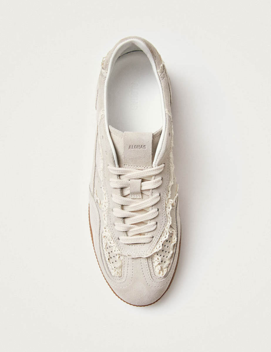 Alohas Cream Rife Crochet Leather Sneakers