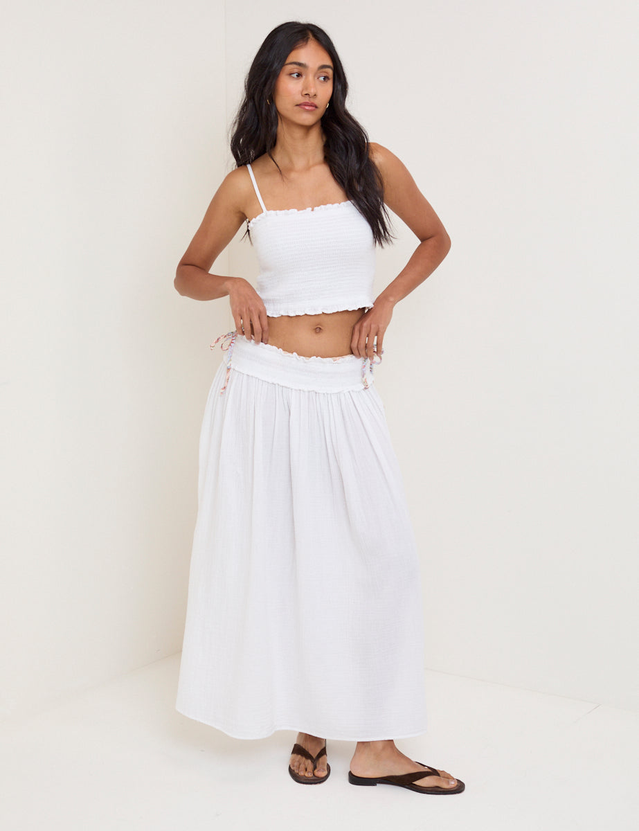 White Shirred Bandeau Top