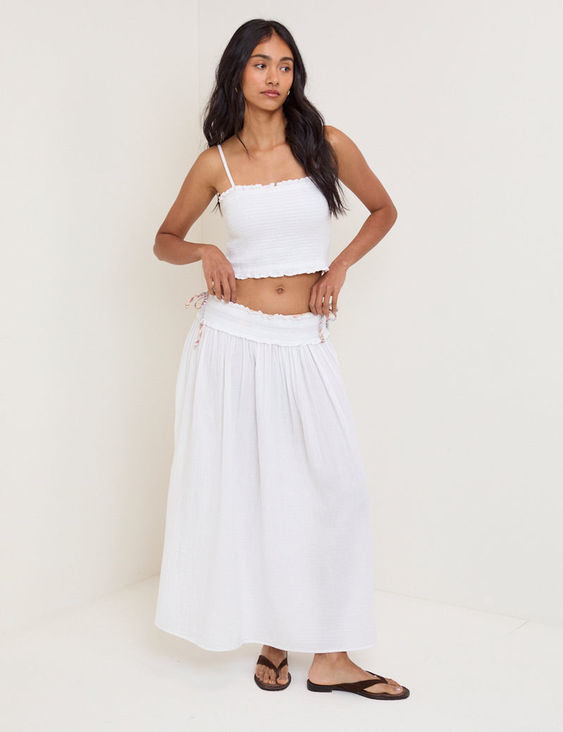 White Shirred Bandeau Top