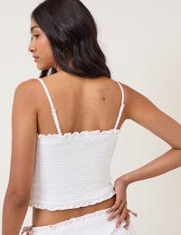 White Shirred Bandeau Top