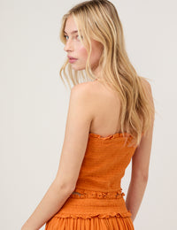 Orange Shirred Bandeau Top