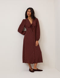 Burgundy Polka Dot Ottilie Midi Dress
