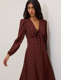 Burgundy Polka Dot Ottilie Midi Dress