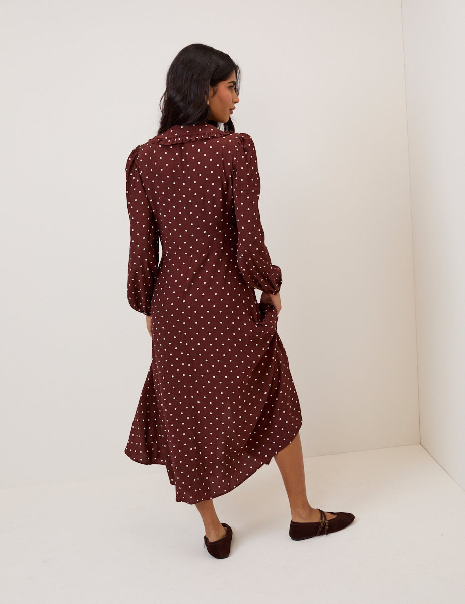 Burgundy Polka Dot Ottilie Midi Dress