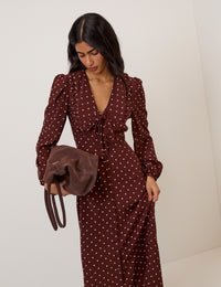 Burgundy Polka Dot Ottilie Midi Dress