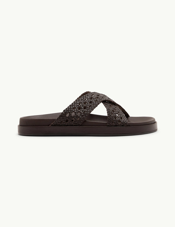 Brown Woven Leather Sandals