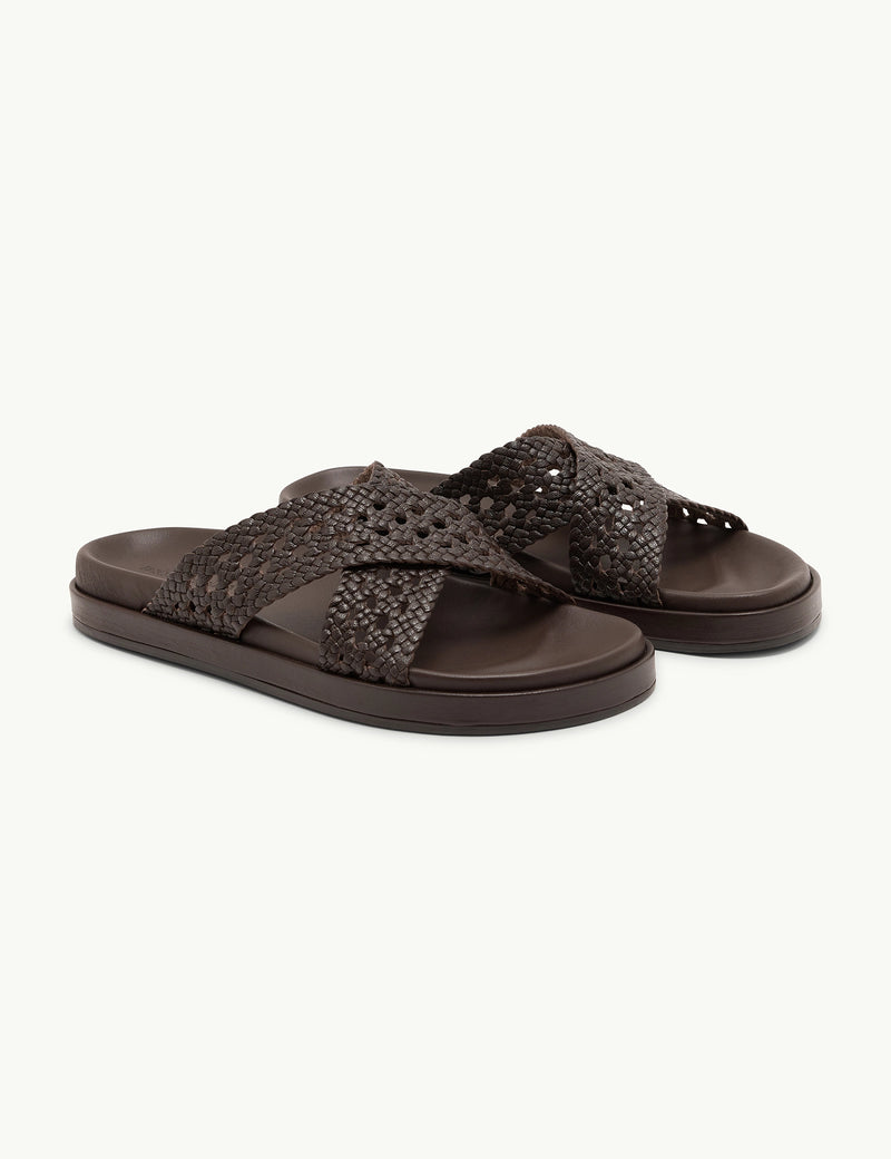 Brown Woven Leather Sandals