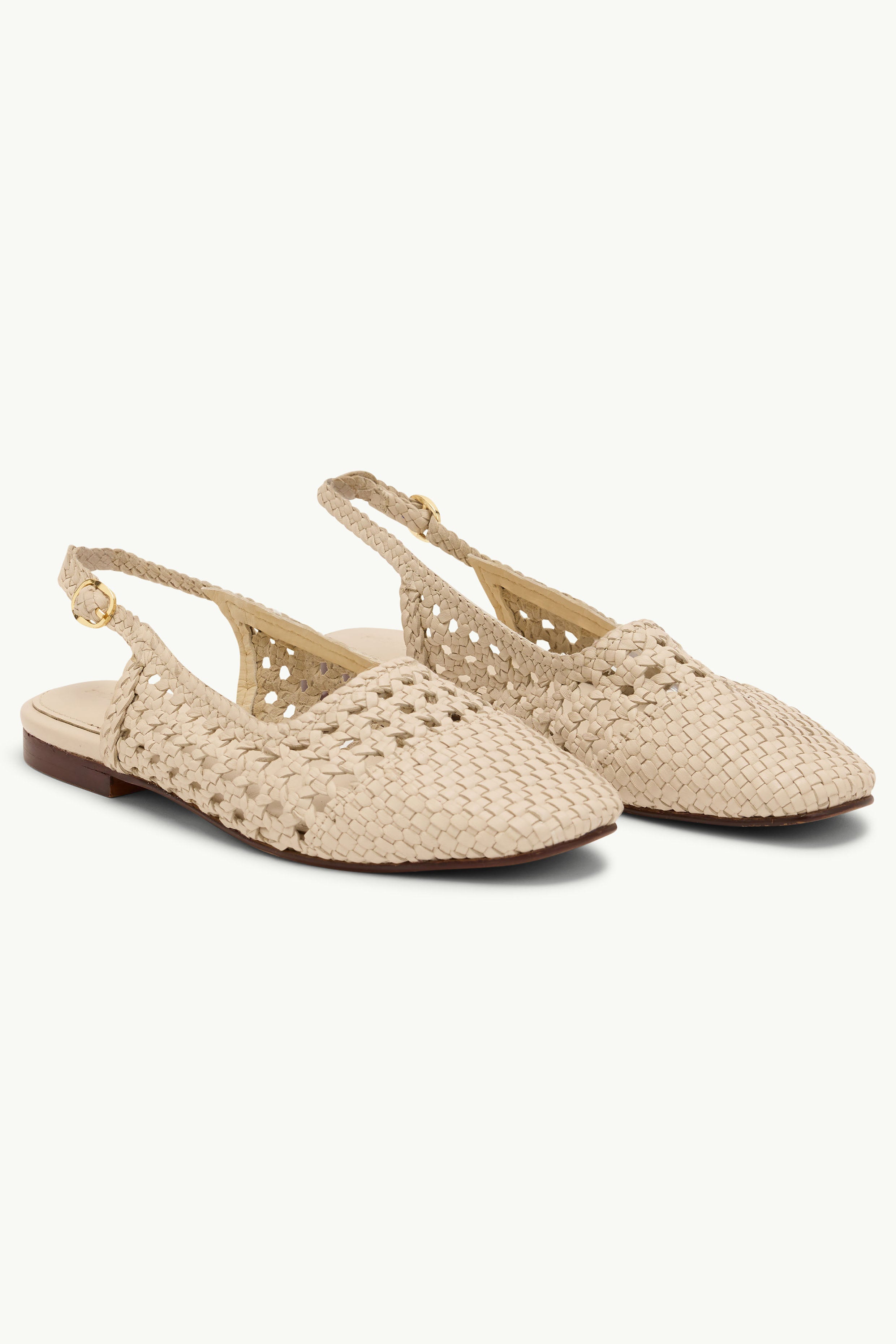 Ivory Woven Leather Slingback Flats