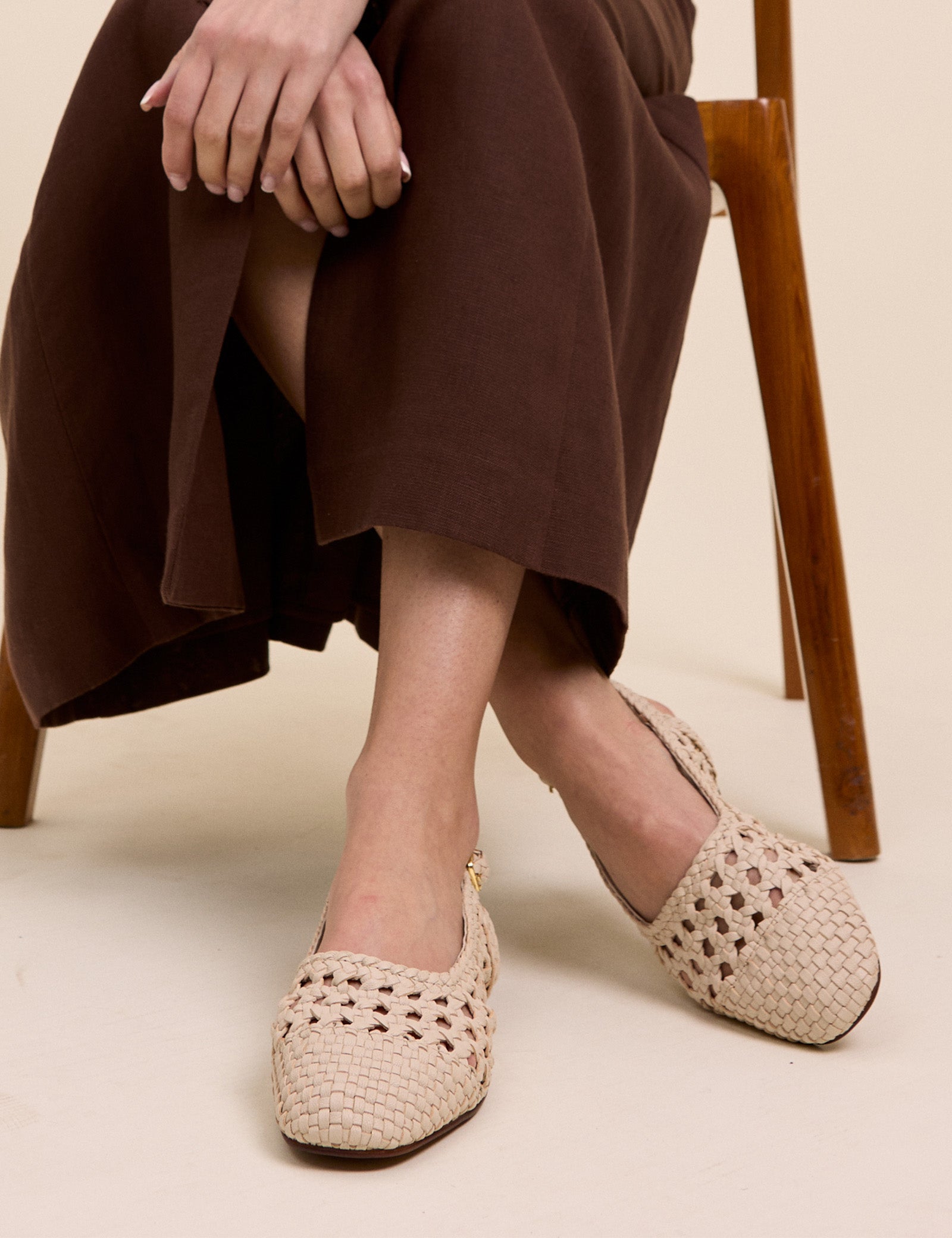 Ivory Woven Leather Slingback Flats