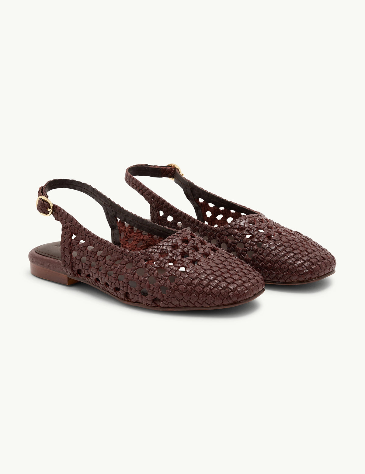 Brown Woven Leather Slingback Flats