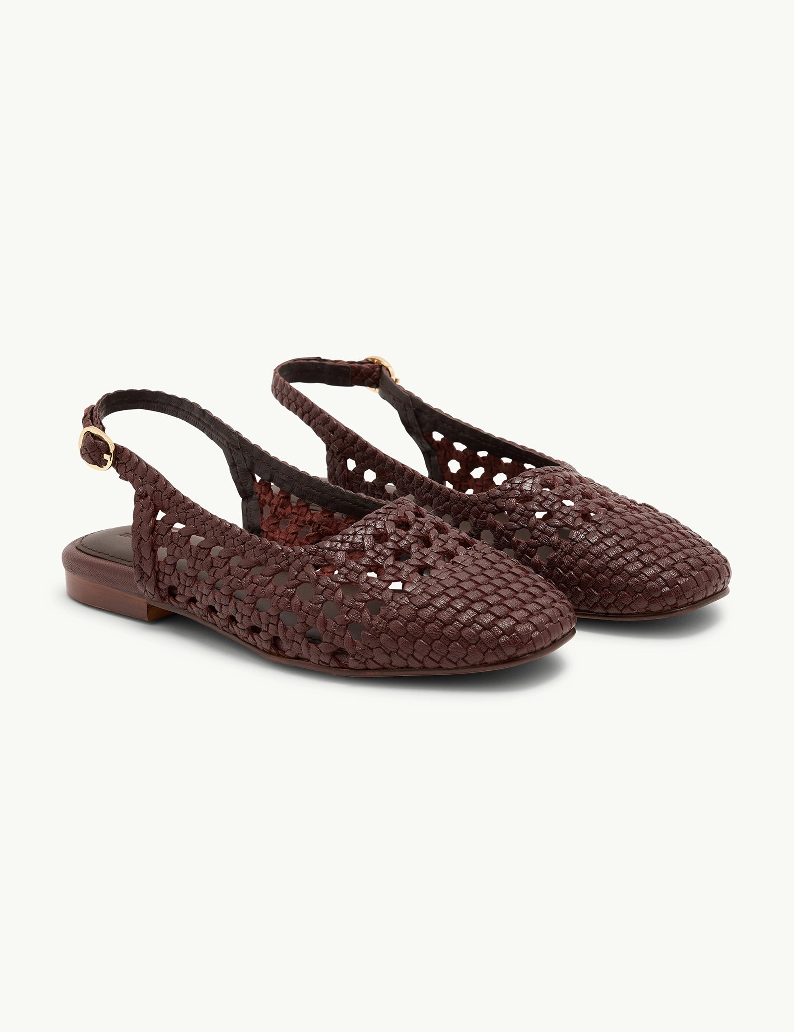 Brown Woven Leather Slingback Flats