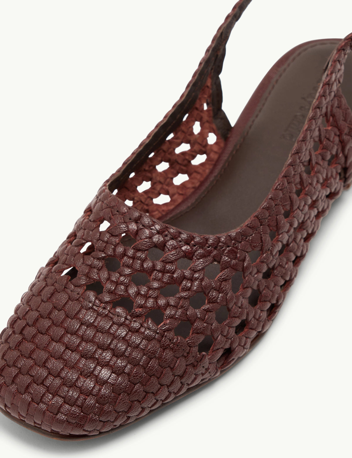 Brown Woven Leather Slingback Flats