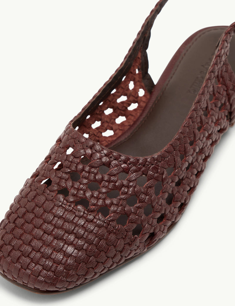Brown Woven Leather Slingback Flats