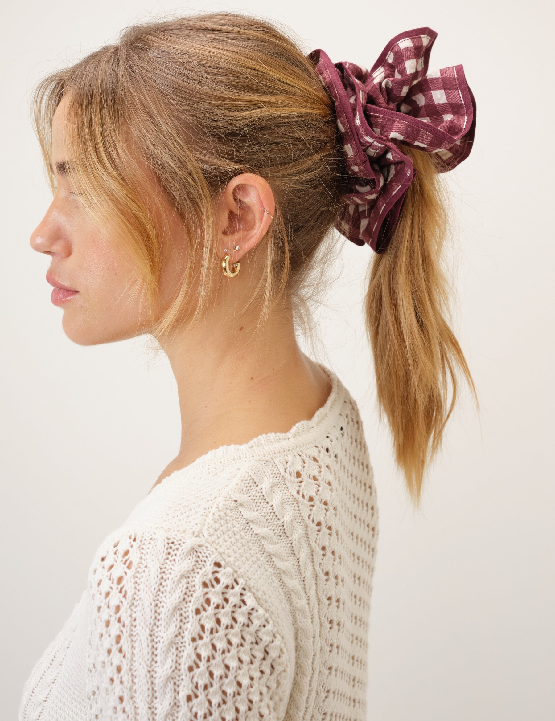 Burgundy Gingham Double Layered Scrunchie