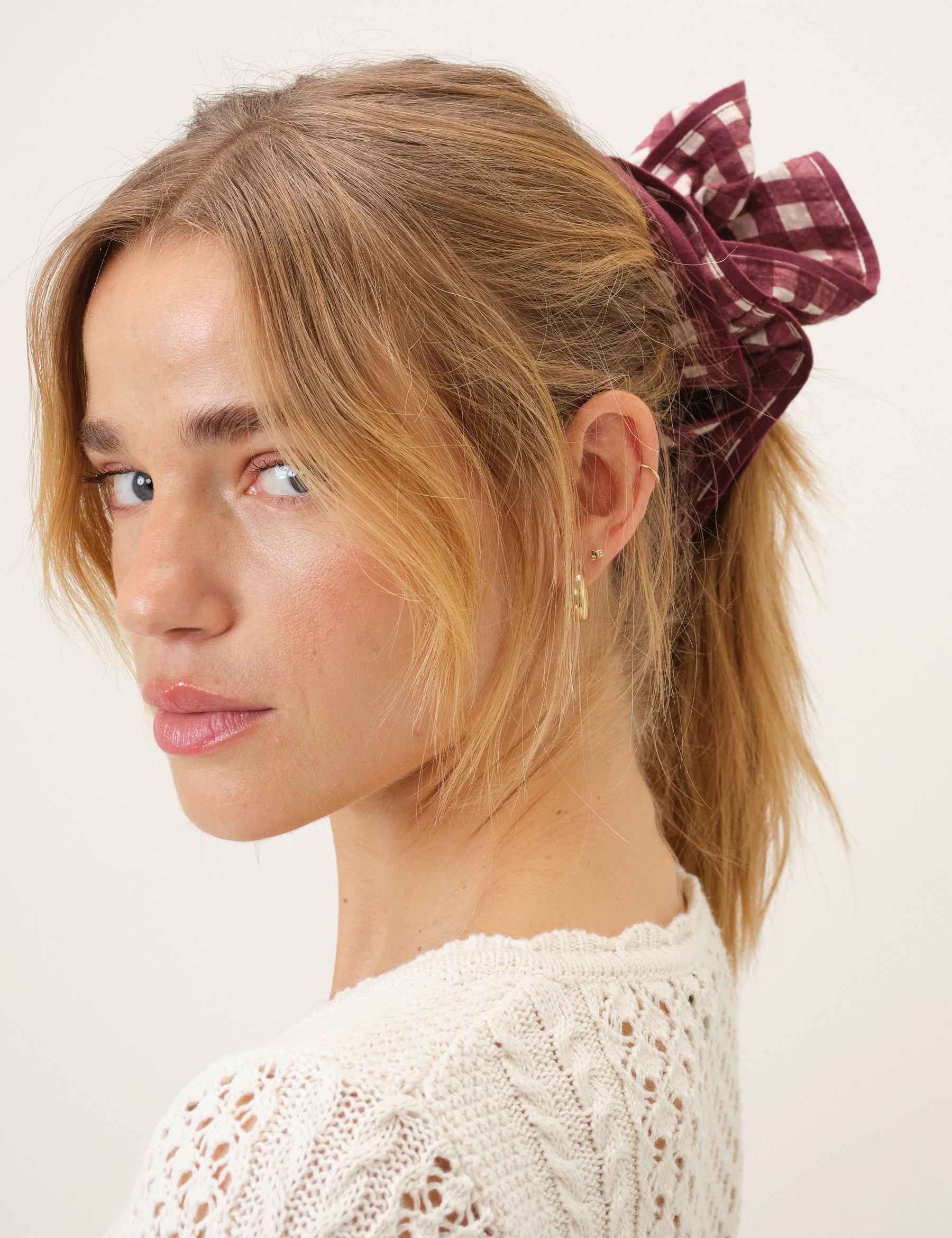 Burgundy Gingham Double Layered Scrunchie