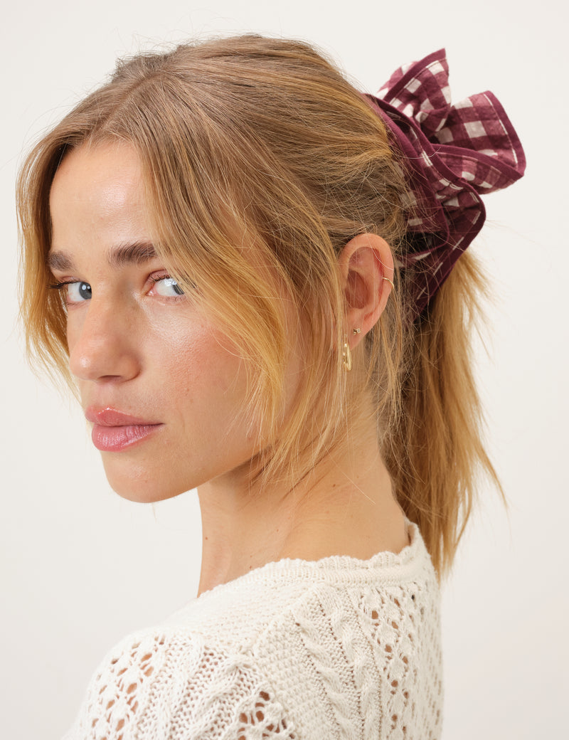 Burgundy Gingham Double Layered Scrunchie