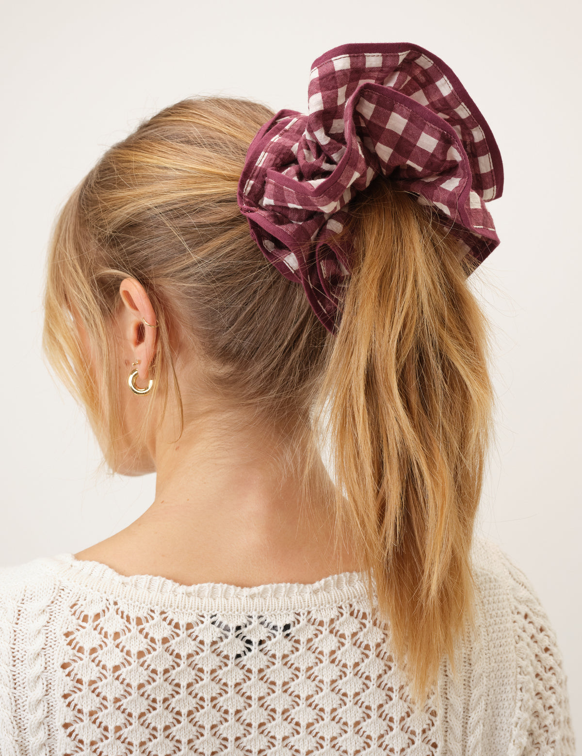 Burgundy Gingham Double Layered Scrunchie