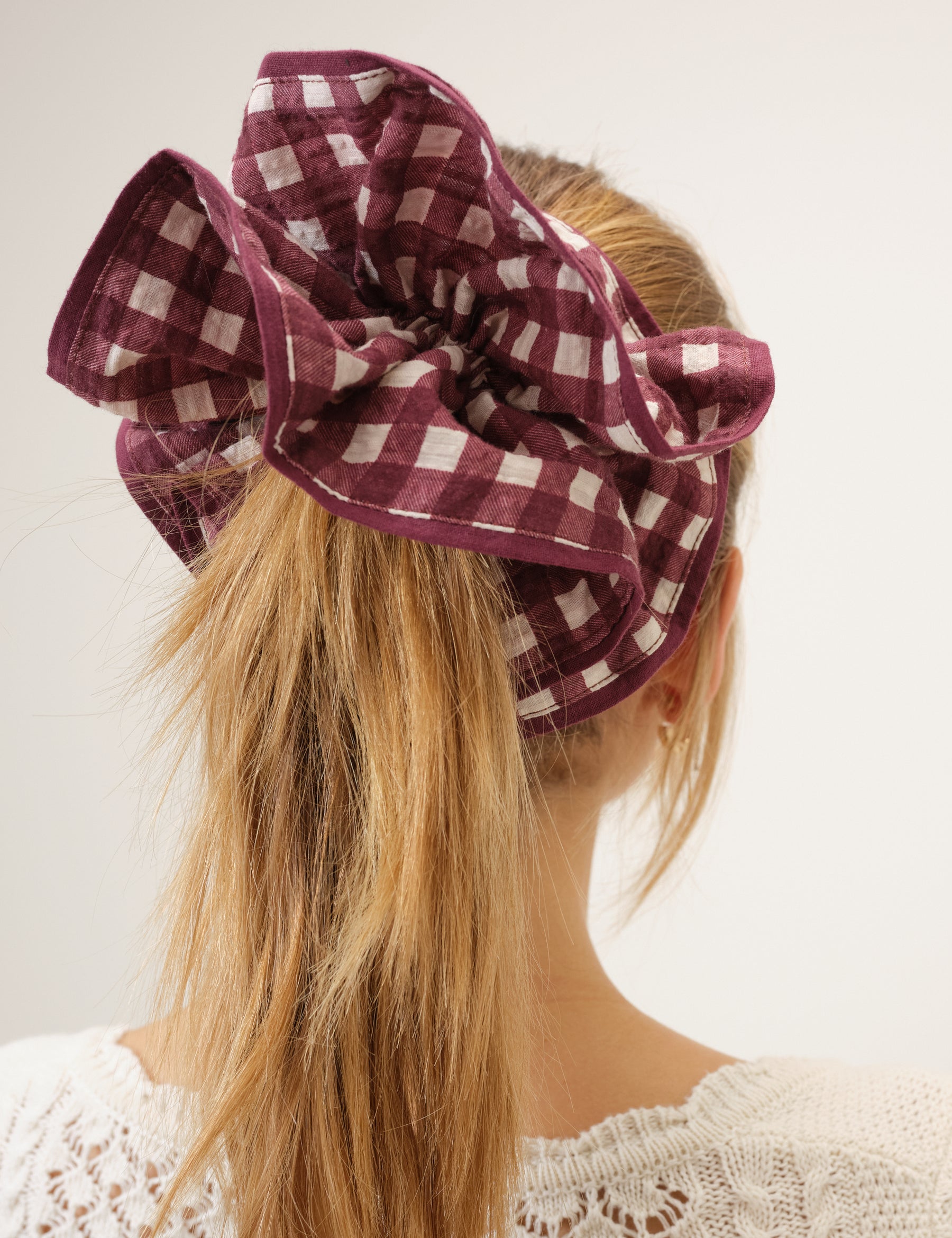 Burgundy Gingham Double Layered Scrunchie
