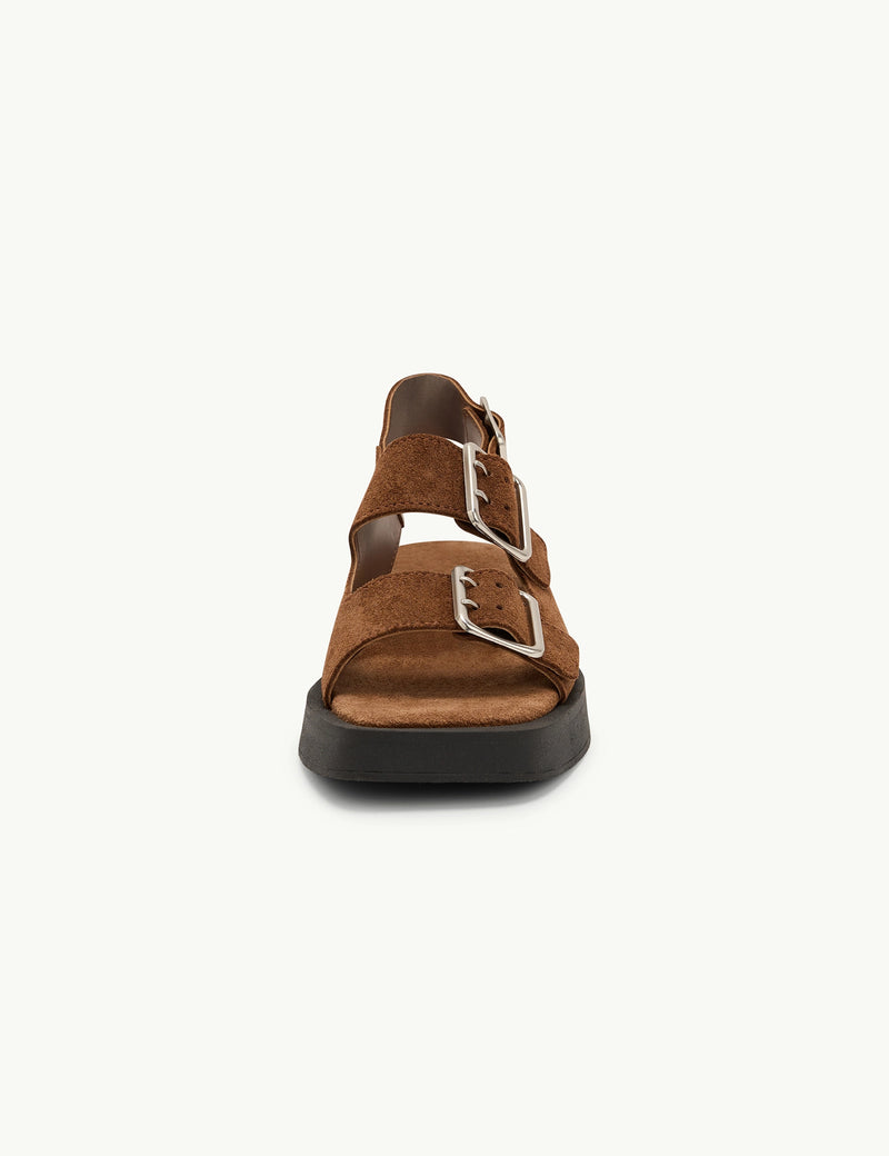 Brown Suede Double Strap Sandals
