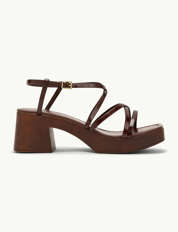 Dark Brown Leather Block Heel Sandels