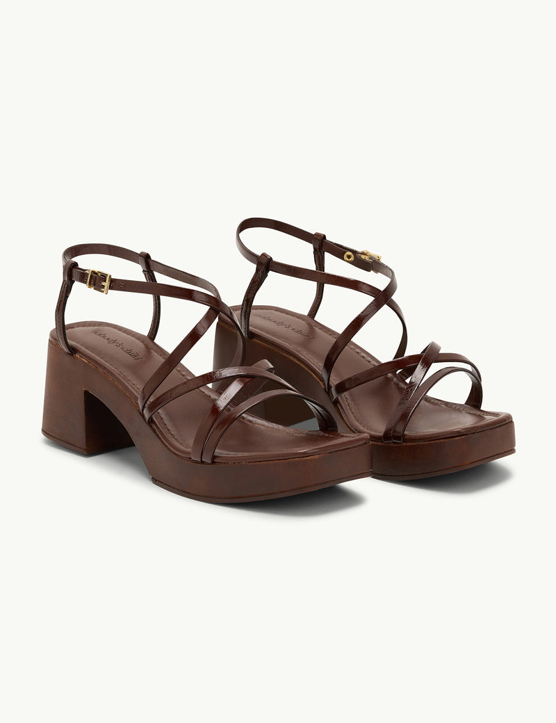 Dark Brown Leather Block Heel Sandels