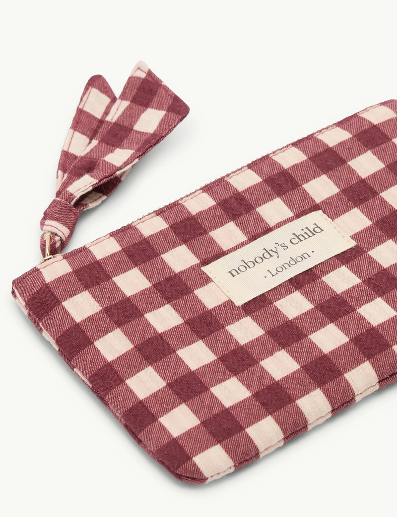 Burgundy Gingham Coin Purse