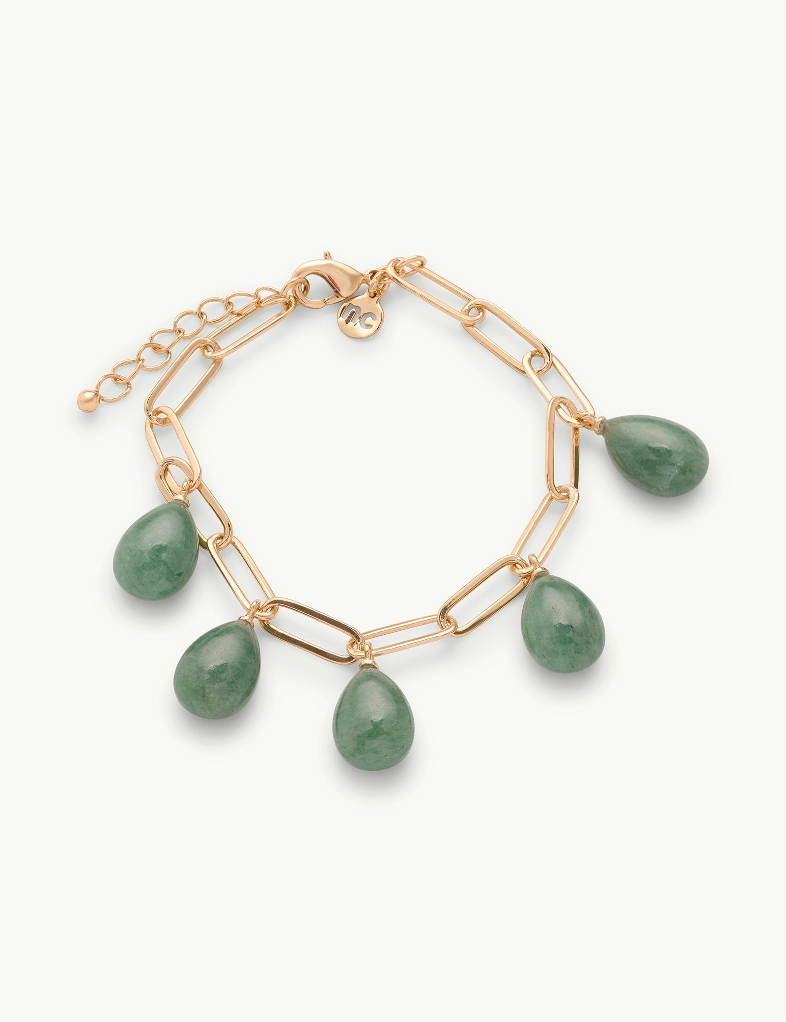 Gold Plated Green Teardrop Bracelet