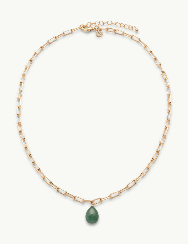 Gold Plated Green Teardrop Necklace