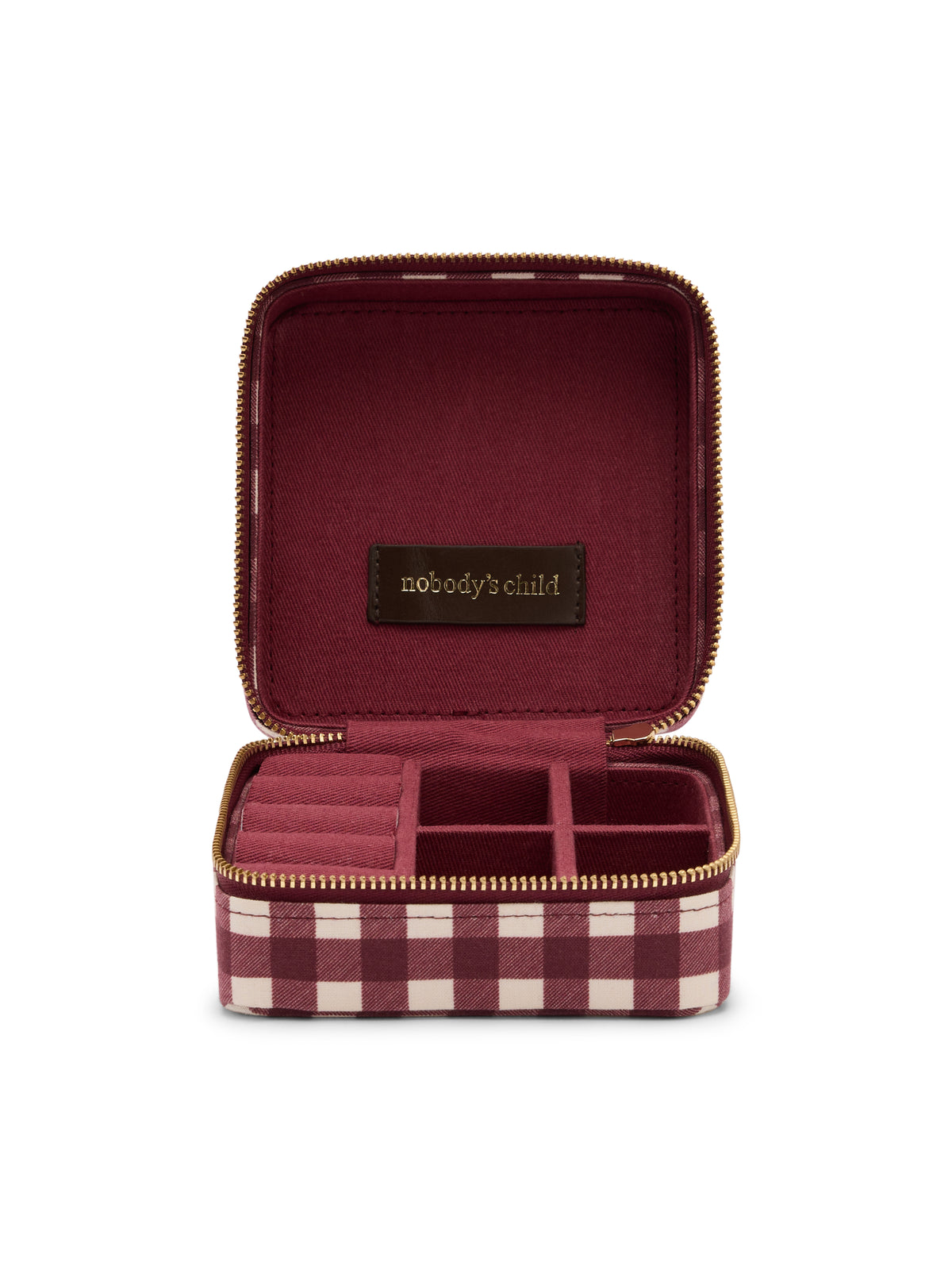 Burgundy Gingham Jewellery Case