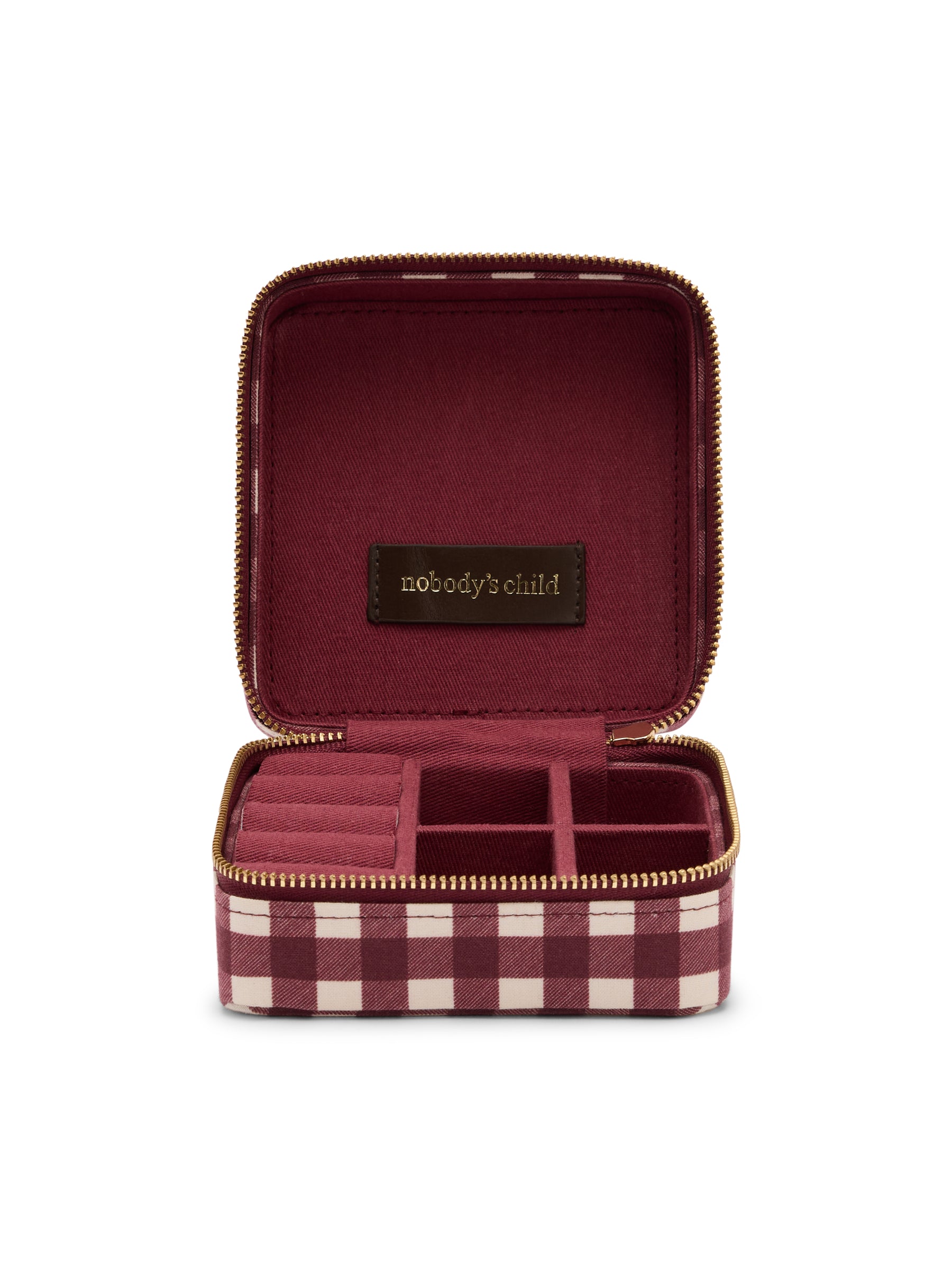 Burgundy Gingham Jewellery Case