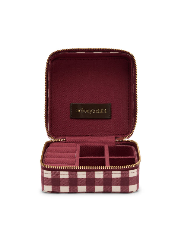 Burgundy Gingham Jewellery Case