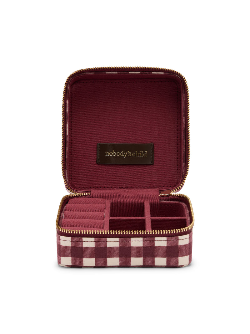 Burgundy Gingham Jewellery Case