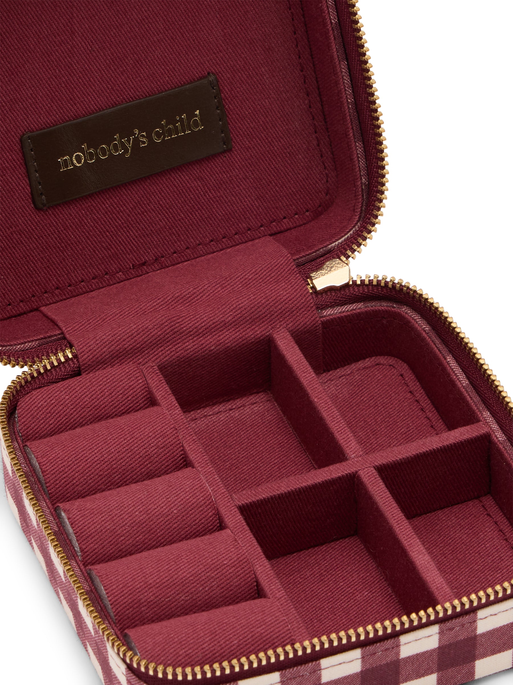Burgundy Gingham Jewellery Case