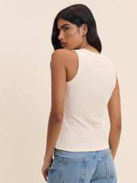 Cream Ribbed Racer Vest