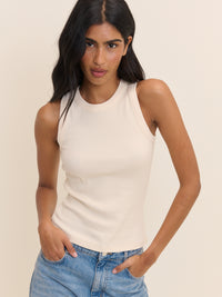Cream Ribbed Racer Vest